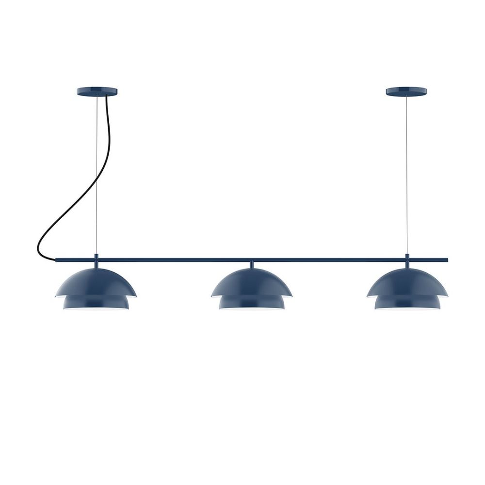 Montclair Lightworks CHAX445-G15-50 3-Light Linear Axis Chandelier with 6 inch White Opal Glass Globe, Navy